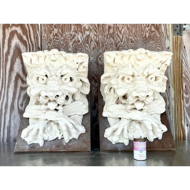 Late 20th Century Vintage Boho Plaster Over Fiberglass Gargoyle Corbels - A Pair For Sale - Image 5 of 9