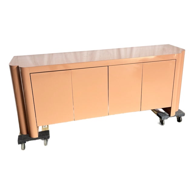 Postmodern Salmon Pink Lacquer Laminate Sculpted Credenza For Sale
