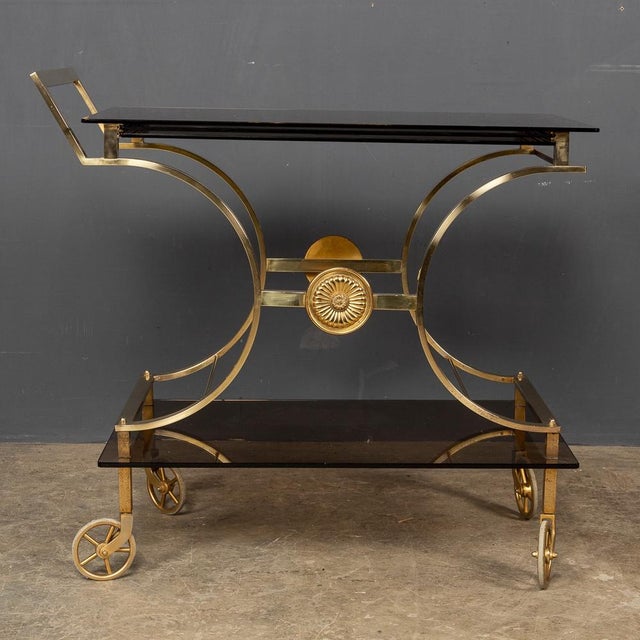 1960s 20th Century French Three Tier Brass & Glass Bar Trolley by Maison Bagues from Maison Baguès, 1960s For Sale - Image 5 of 17