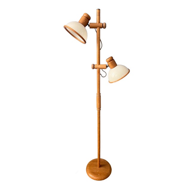 Mid-Century Modern Wood and Glass Mushroom Floor Lamp For Sale