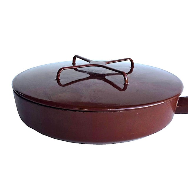 Vintage Dansk Kobenstyle Brown Enamel Skillet Pan and Lid Designed by Jens Quistgaard, 2 Piece Set For Sale In Miami - Image 6 of 11