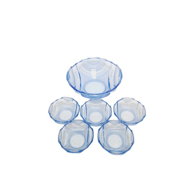 Art Deco Uranium Dessert Service from Niemen Glassworks, Poland, 1930s, Set of 6 For Sale - Image 4 of 9