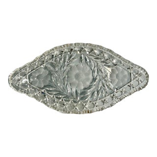 Vintage American Brilliant Period Cut Crystal Glass Oval Scalloped Edge Dish For Sale