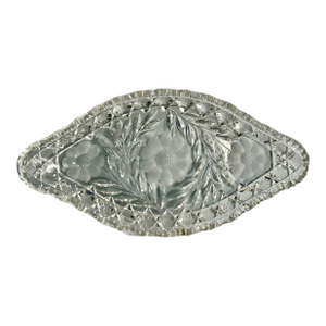 Vintage American Brilliant Period Cut Crystal Glass Oval Scalloped Edge Dish