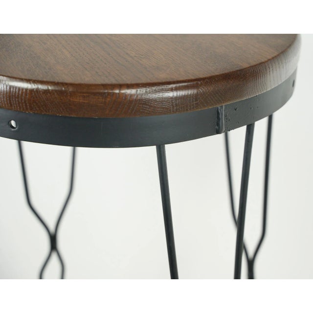 Traditional Pair of Restored Vintage Black Steel Frame Round Oak Plant Stands For Sale - Image 3 of 9