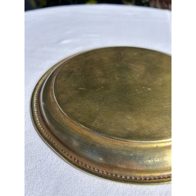 Brass Vintage Small Etched Brass Tray With Beaded Rim For Sale - Image 8 of 10