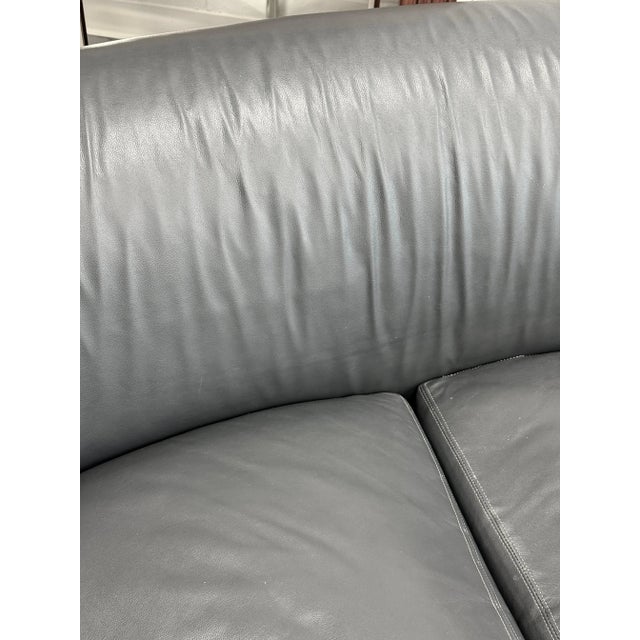 Labeled Directional 1980’s Gray Leather Sofa For Sale - Image 10 of 12