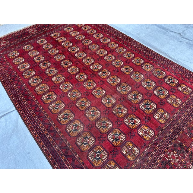 1980s Red Ersari Bokhara Hand-Knotted Wool Rug - 9'7" X 6'2" For Sale - Image 5 of 11