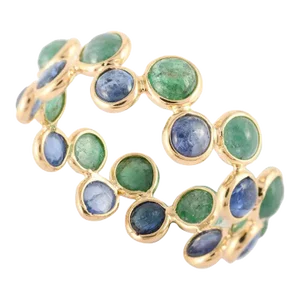 Blue Sapphire Emerald Eternity Band in 18k Yellow Gold Ring Size 7 ( All Sizes Available )