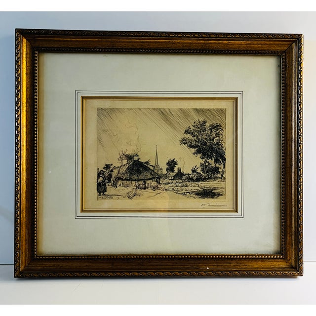 The Shower: St. Jean-de-Monte, 1909. Auguste Louis Lepère (French, 1849-1918). Etching on cream laid Japanese tissue,...