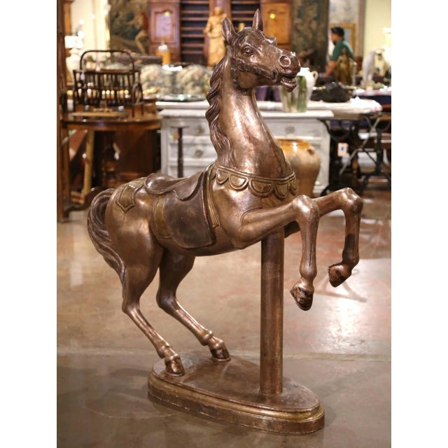 Figurative Late 19th Century French Carved Wood Silvered Carousel Horse Sculpture For Sale - Image 3 of 12