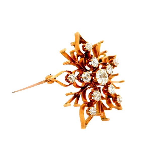 Victorian Diamond 14k Yellow Gold Snowflake Pendant Brooch For Sale - Image 4 of 6