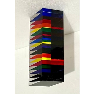 Vasa Velizar Mihich, Hand Signed Dated 2001 Colorful Acrylic Vasa Laminated Lucite Triangle Sculpture, 2001 For Sale