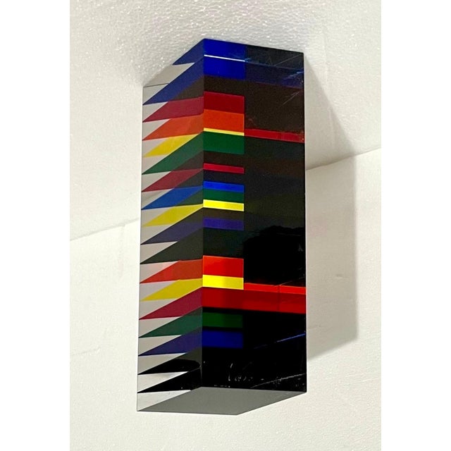 Vasa Velizar Mihich, Hand Signed Dated 2001 Colorful Acrylic Vasa Laminated Lucite Triangle Sculpture, 2001 For Sale
