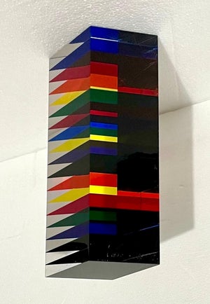Vasa Velizar Mihich, Hand Signed Dated 2001 Colorful Acrylic Vasa Laminated Lucite Triangle Sculpture, 2001