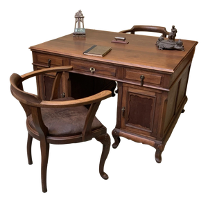 Vintage Double-Sided Desk with Armchairs, 1935, Set of 3