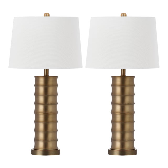 28.5 Inch H Column Table Lamp in Gold - a Pair For Sale