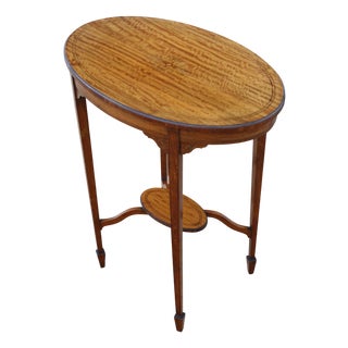 Antique Oval Inlaid Satin Walnut Occasional Table, 1900s For Sale