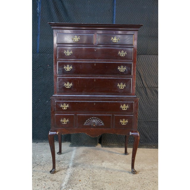 Mid 20th Century Mid Century Kaplan Furniture Mahogany Queen Anne Highboy Chest on Chest Dresser For Sale - Image 5 of 18
