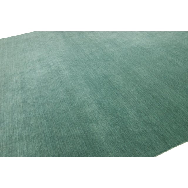 Modern Handmade Gabbeh Plush Wool Rug in Green by Apadana For Sale In New York - Image 6 of 11