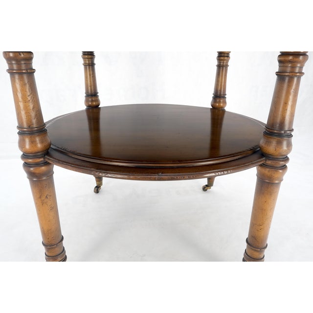 Brown Baker Turned Legs Round Two Tier Occasional Center Serving Table Stand MINT For Sale - Image 8 of 12