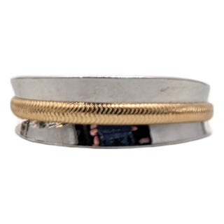 Vintage 1975 Signed Napier Goldtone Rhodium Plated Goldtone Stripe Cuff Bracelet For Sale