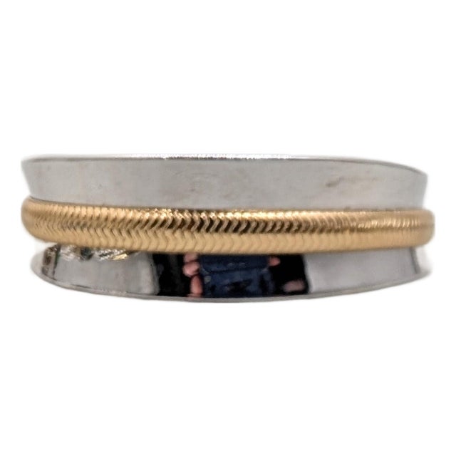 Vintage 1975 Signed Napier Goldtone Rhodium Plated Goldtone Stripe Cuff Bracelet For Sale