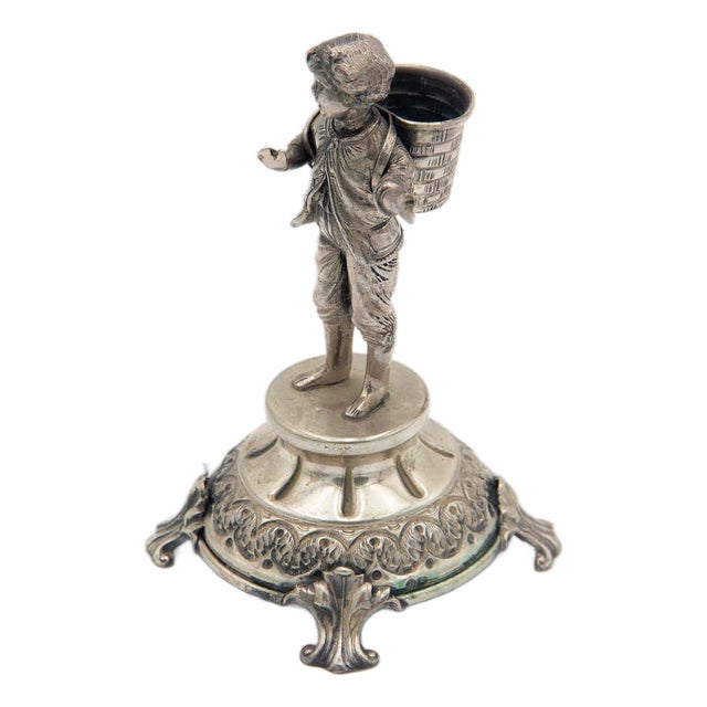 Silver Toothpick Holder with Boy For Sale
