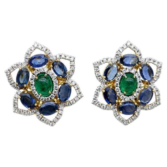 Gemstone details Diamond weight: 1.12 cts Sapphire weight: 1.85 cts Emerald weight: 5.5 cts 14K gold Gross weight: 11.93...