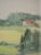 This delicate watercolor depicts a peaceful landscape where the horizon disappears into the soft, light shades of the sky....