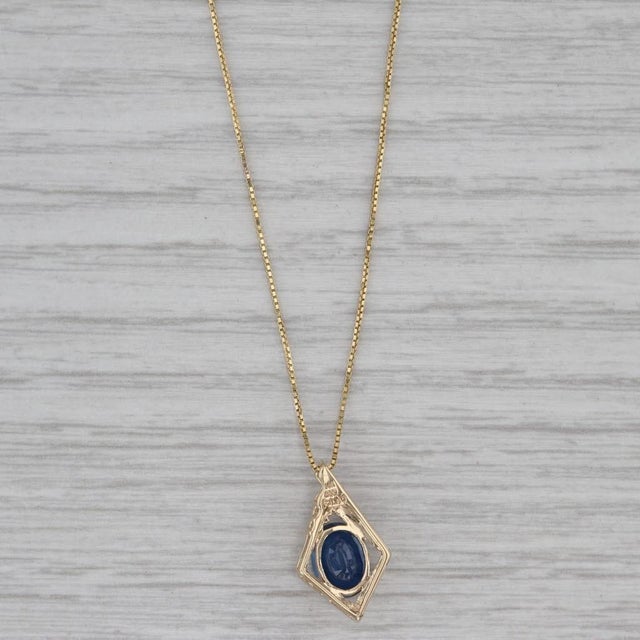 Modern 1.43ctw Blue Sapphire Diamond Pendant 14k Yellow Gold 18" Box Chain For Sale - Image 3 of 6