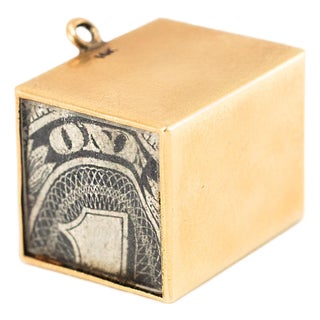 Vintage 14k Yellow Gold in Emergency Break Glass Dollar Bill Charm Pendant For Sale