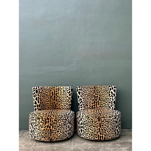 Vintage Leopard Velvet Swivel Chairs For Sale - Image 9 of 12