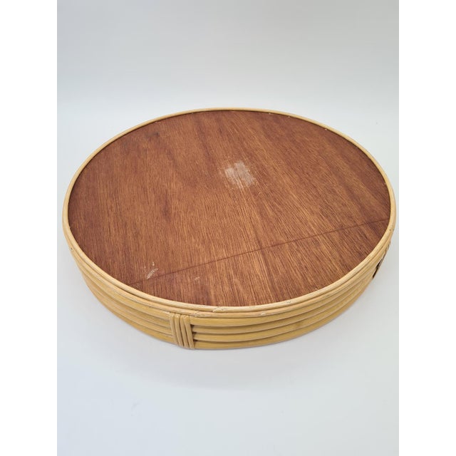Vintage Round Rattan and Bamboo Tray, 1970s For Sale - Image 6 of 10