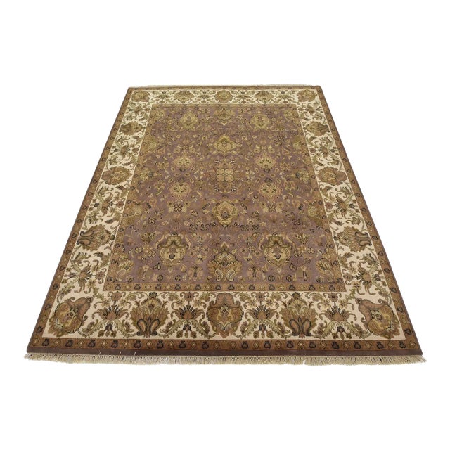 Agra Rug 8'1'' X 10'4'' Purple Wool Traditional Hand-Knotted Oriental Carpet For Sale