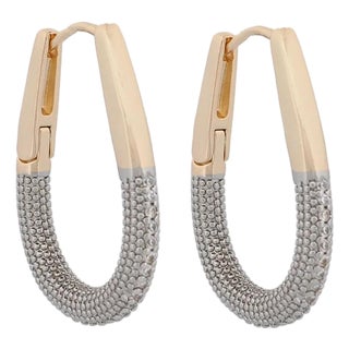 Pave Diamonds Gold Hoop Mid Size Earrings, A Pair For Sale