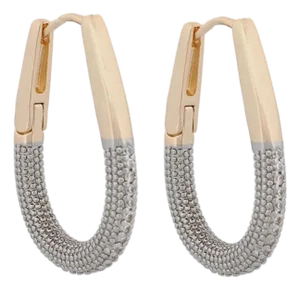 Pave Diamonds Gold Hoop Mid Size Earrings, A Pair