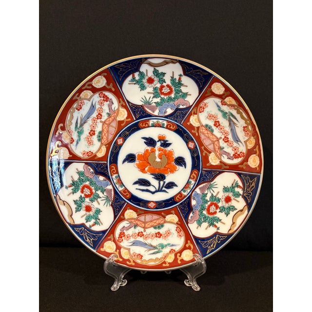 Ceramic Hand Painted Japanese Imari Plate Featuring Peony Center Medallion For Sale - Image 7 of 7