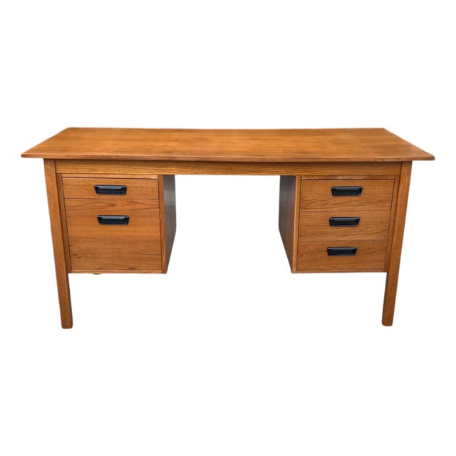 Mid Century Modern Danish Teak Desk W/ 5 Drawers Floating Top Office Desk For Sale