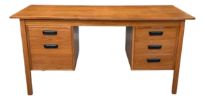 Mid Century Modern Danish Teak Desk W/ 5 Drawers Floating Top Office Desk
