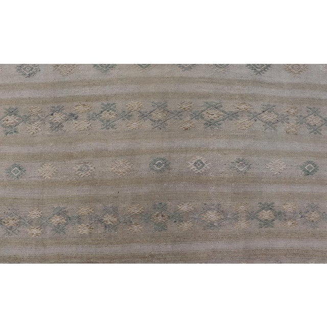 Turkish Vintage Gallery Flat-Weave Kilim With Stripes and Embroideries For Sale - Image 10 of 12