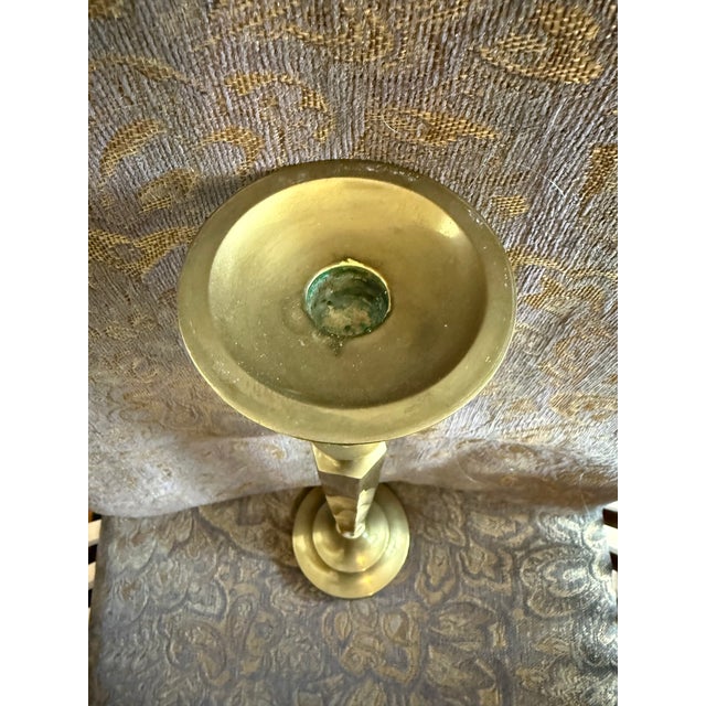 1990s Vintage Brass Tall Candlestick Holder 18” For Sale - Image 5 of 8