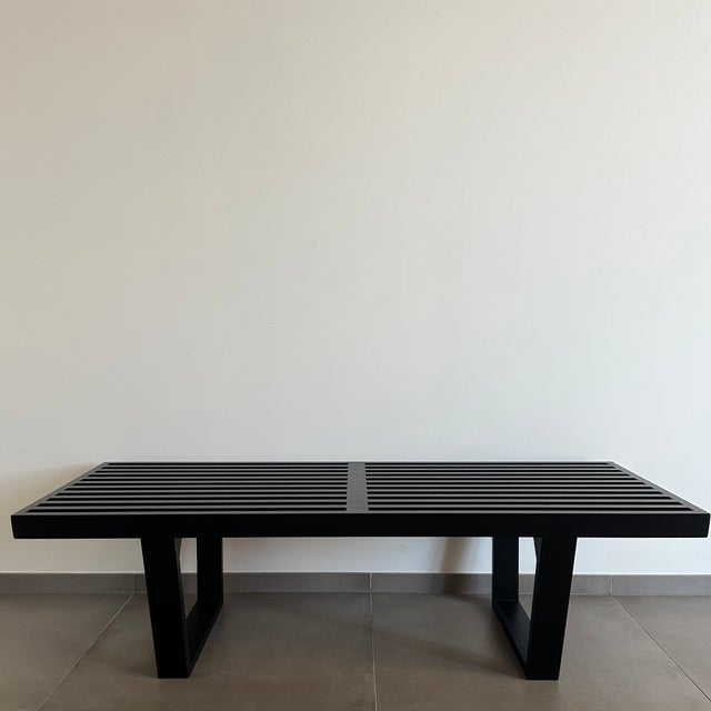 Vintage Black Ash Bench, 1950s, in Very Good conditions. Designed 1950 to 1959 This piece is attributed to the mentioned...