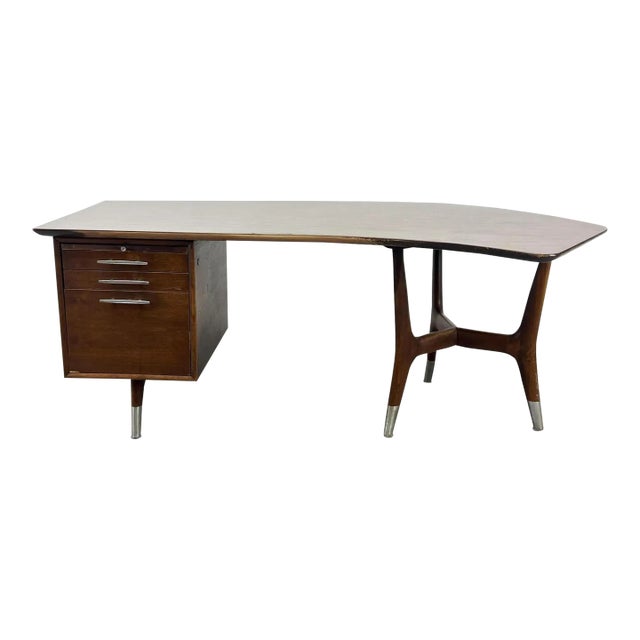 MCM Curved Form Desk With Exposed Sculptural Tripod Legs by Alma For Sale