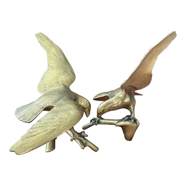 Pair of Mid-Century Solid Brass Eagle Sculptures, C. 1960s For Sale