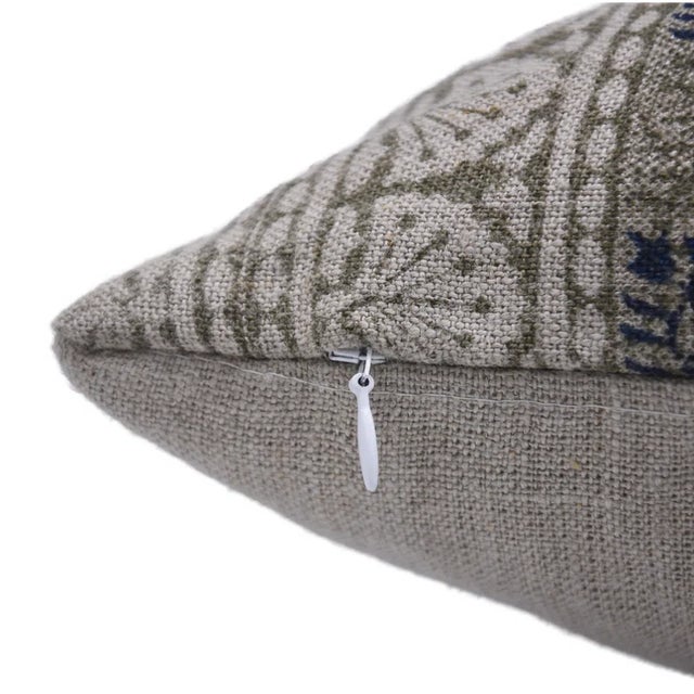 Modern Fabdivine Floral Print Cushion Cover 14x14 Inch Linen Fabric- Rangoli For Sale - Image 3 of 6