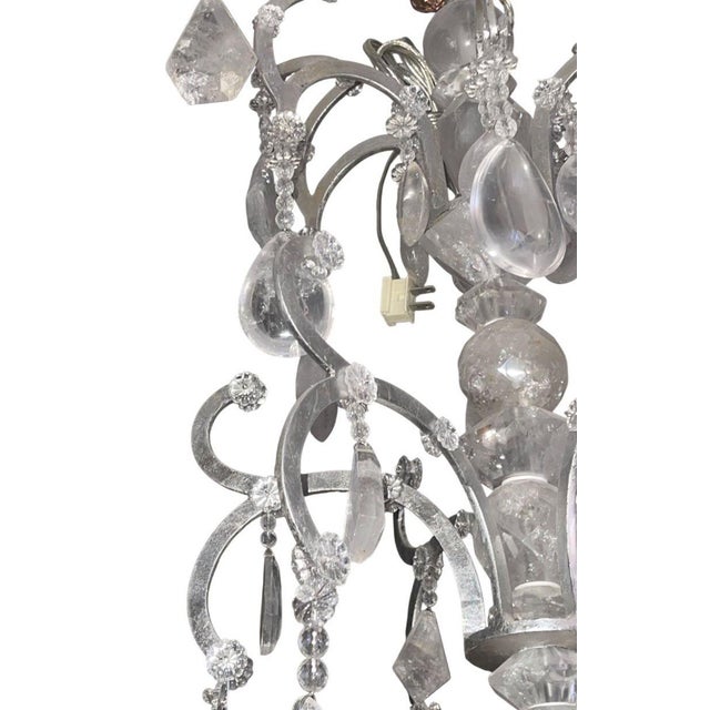 Italian 20th Century Silver Leaf Wrought Iron Chandelier With Rock Crystal For Sale - Image 4 of 9