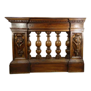 Italian Antique Renaissance Style Handcarved Walnut Balustrade Fragment Ca 1800