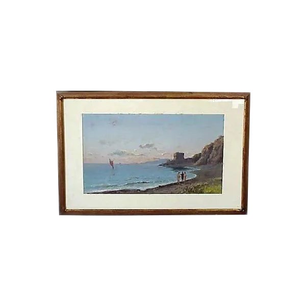 19th Century Vintage Italian Bay of Naples Gouache Painting For Sale
