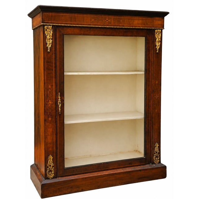 Black Victorian English Satinwood and Gilt Metal Glazed Pier Cabinet in Walnut, 1890s For Sale - Image 8 of 13